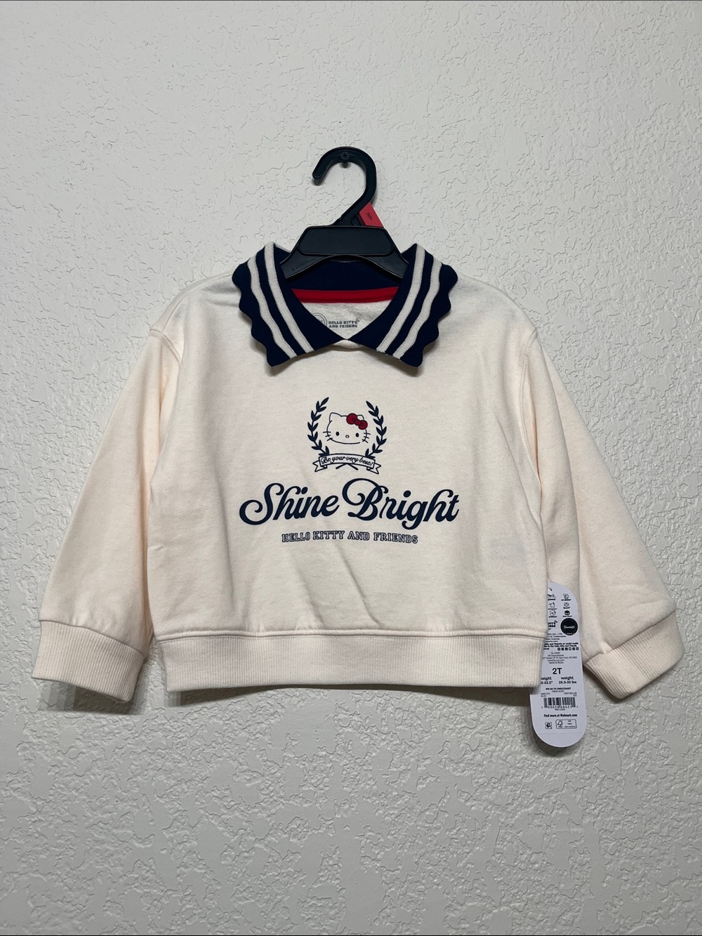 Hello Kitty Toddler Girl 2T Cream Crewneck Sweatshirt with Navy Sailor Collar